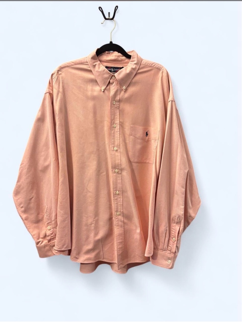 VTG Polo Ralph Lauren The Big Shirt Mens XXL Salmon Peach Pastel Cotton Button